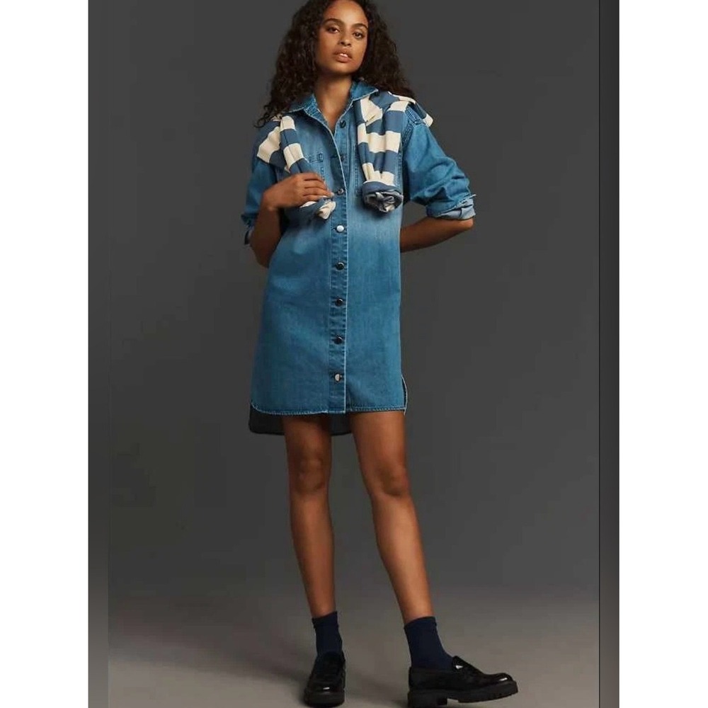 Anthropologie Porridge Denim Oversized Jean Shirt Dress‎ Western size XL